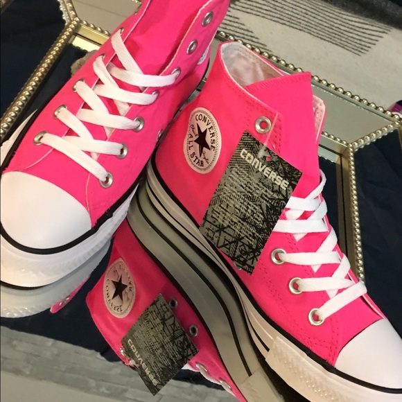 neon pink converse high tops